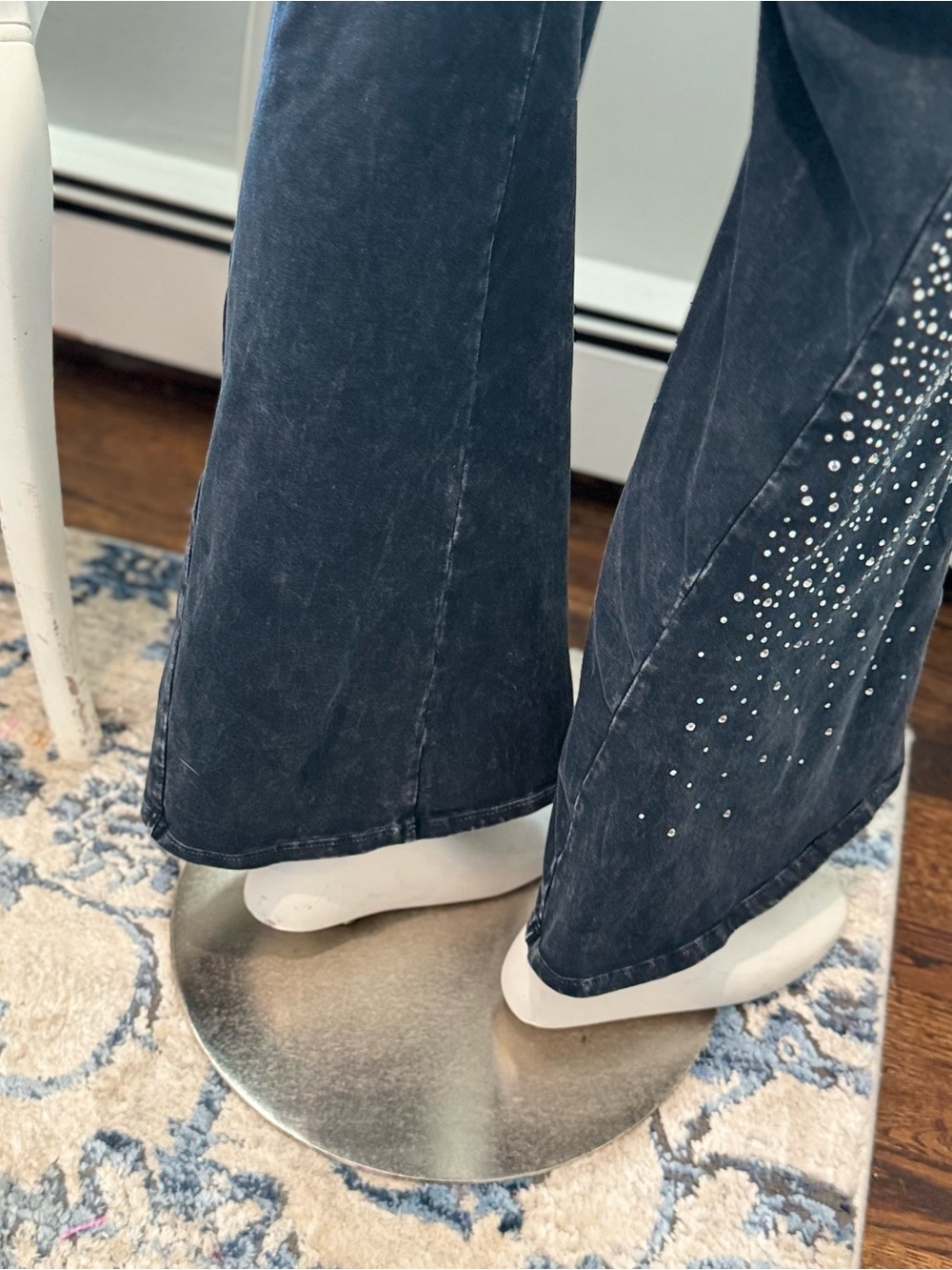 T Party Rhinestone Flare yoga Leggings Blue Acid Wash Size Large Y2K - Picture 7 of 12